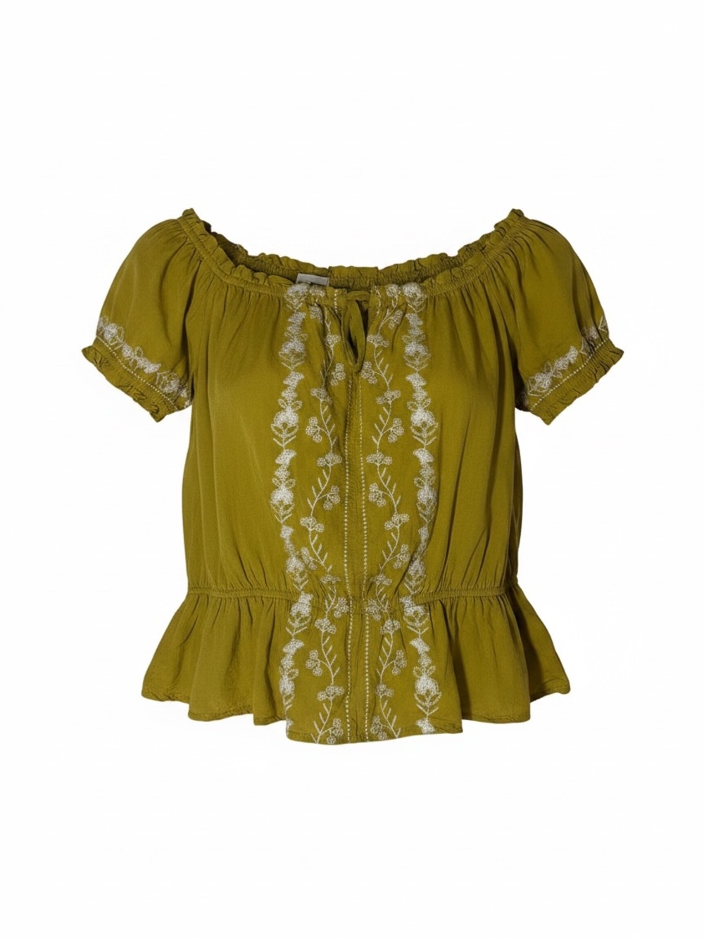 Chartreuse Embroidered Peasant Top - Women
